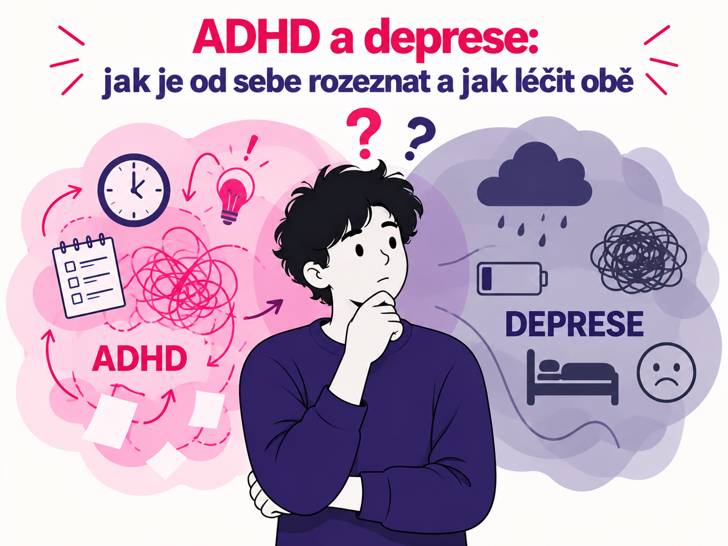 Ilustrace rozdílů a překrývání příznaků ADHD a deprese
