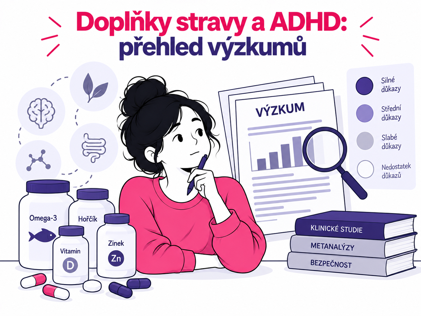 Ilustrace doplňků stravy a vědeckých důkazů o jejich využití při ADHD