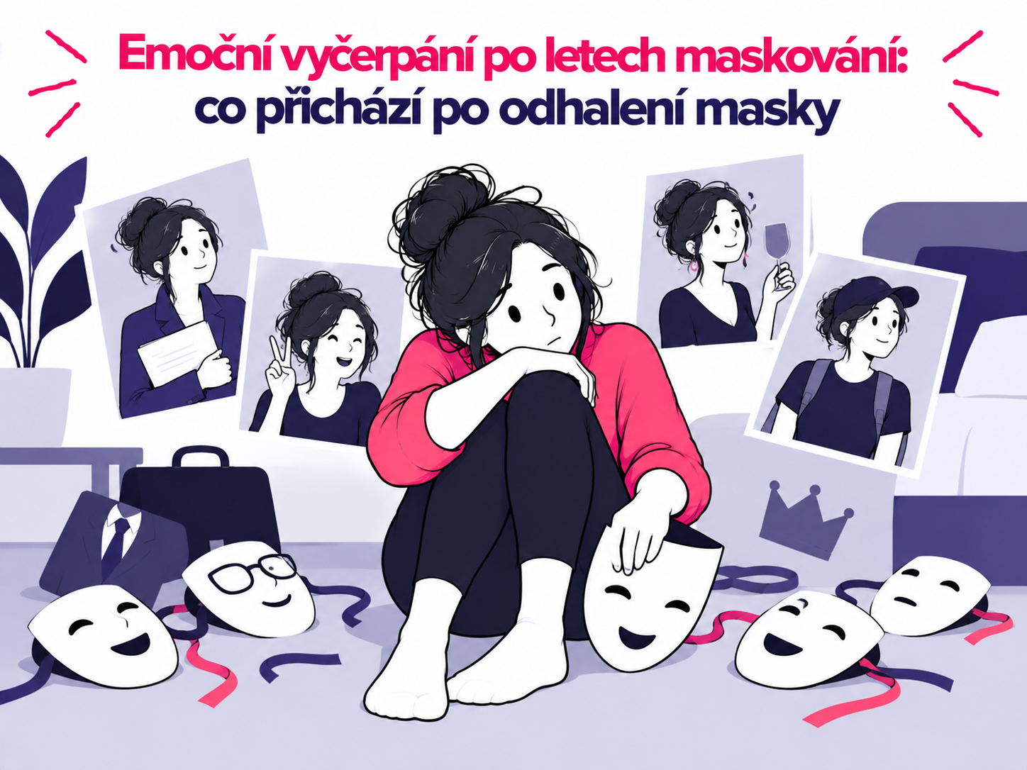 Ilustrace emočního vyčerpání člověka po dlouhodobém maskování příznaků ADHD