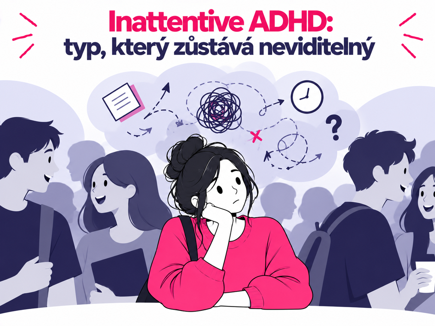 Ilustrace člověka se skrytými projevy nepozorného typu ADHD