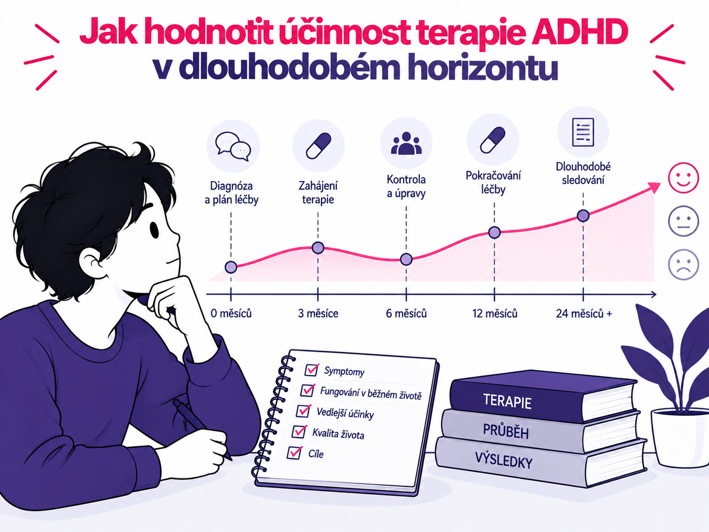 Ilustrace dlouhodobého sledování účinnosti terapie ADHD v čase