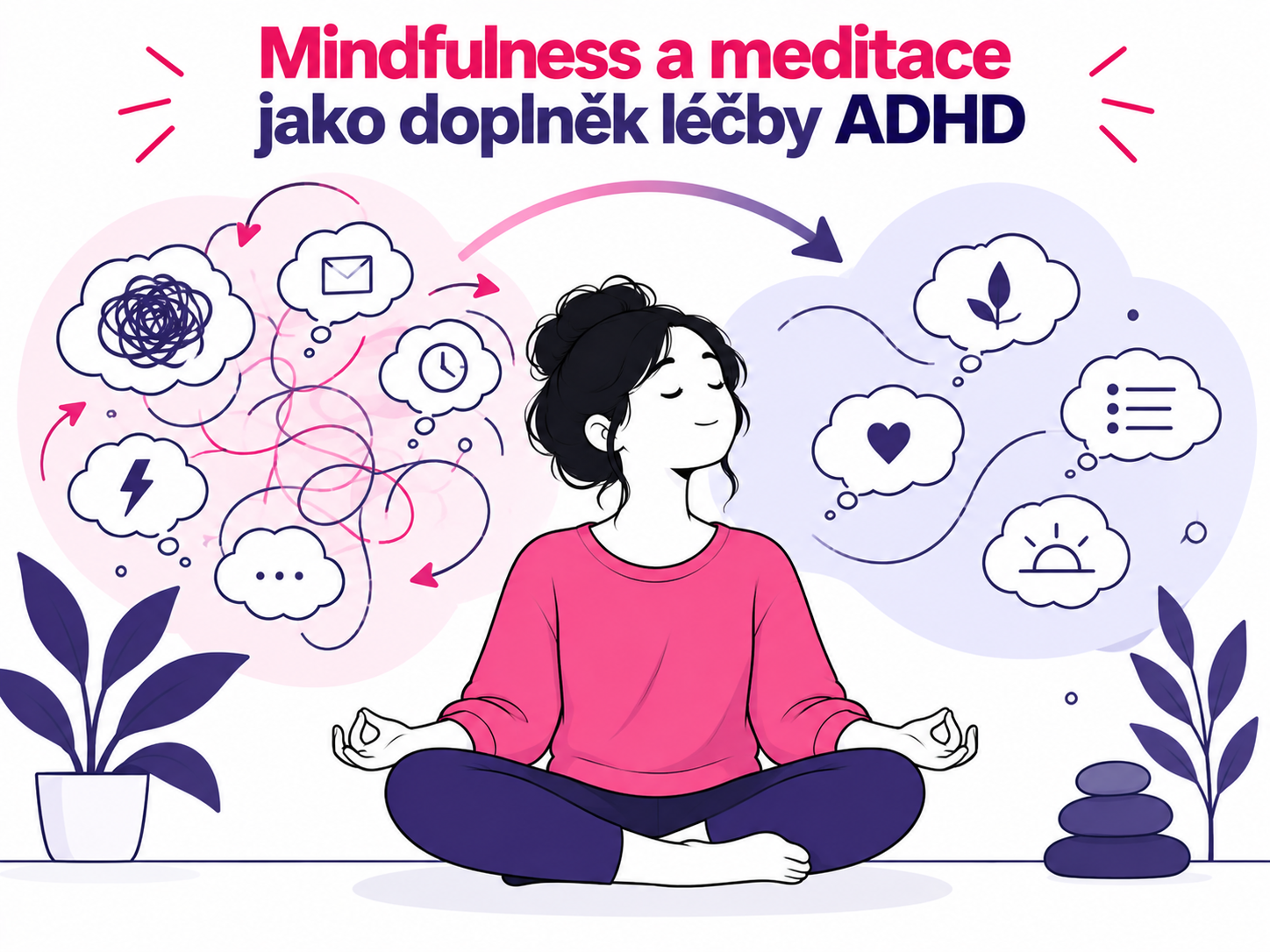 Ilustrace mindfulness a meditace jako doplňku léčby ADHD